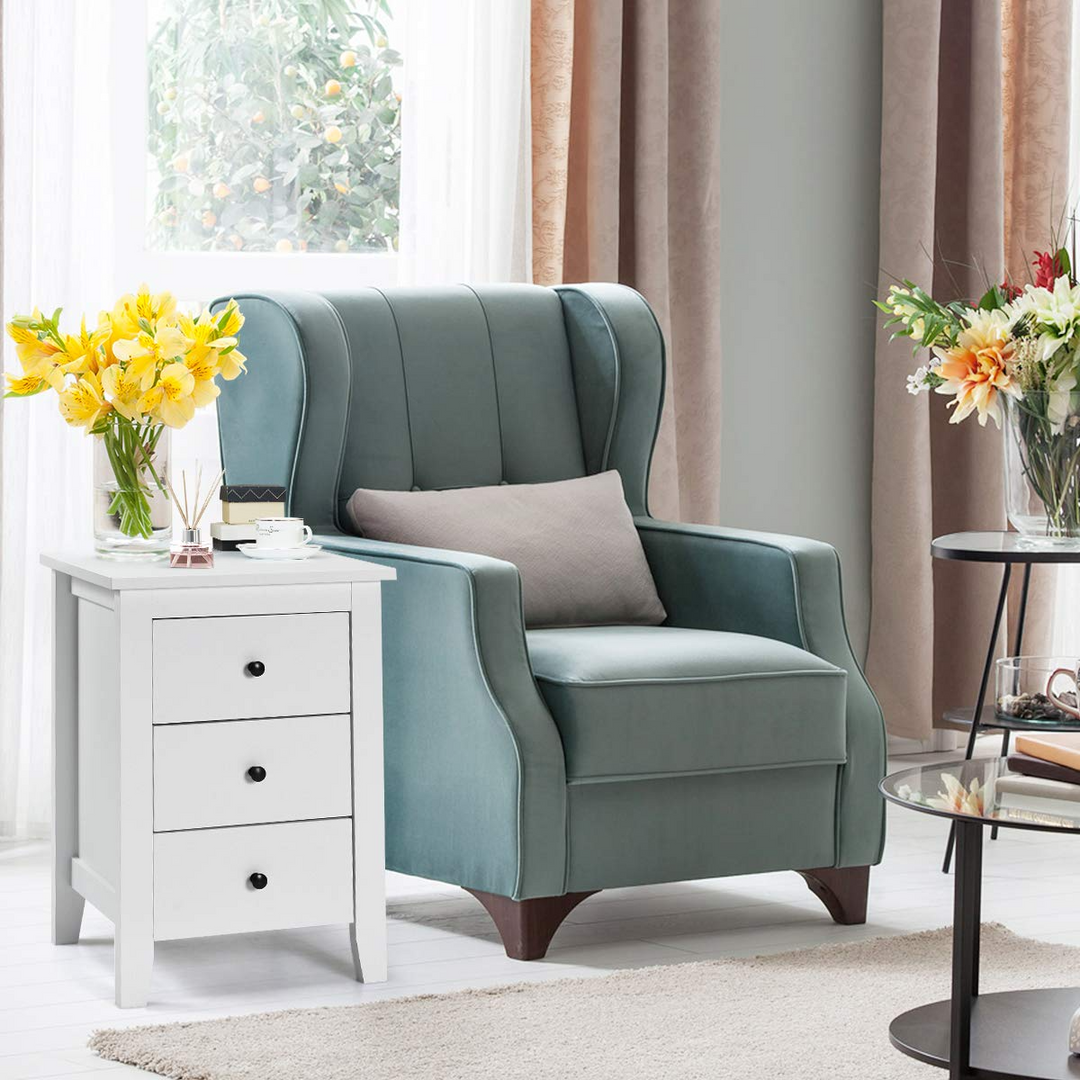 Giantex Nightstand W/ 3 Drawers Large Storage Space, Solid Structure and Stable Frame (1)