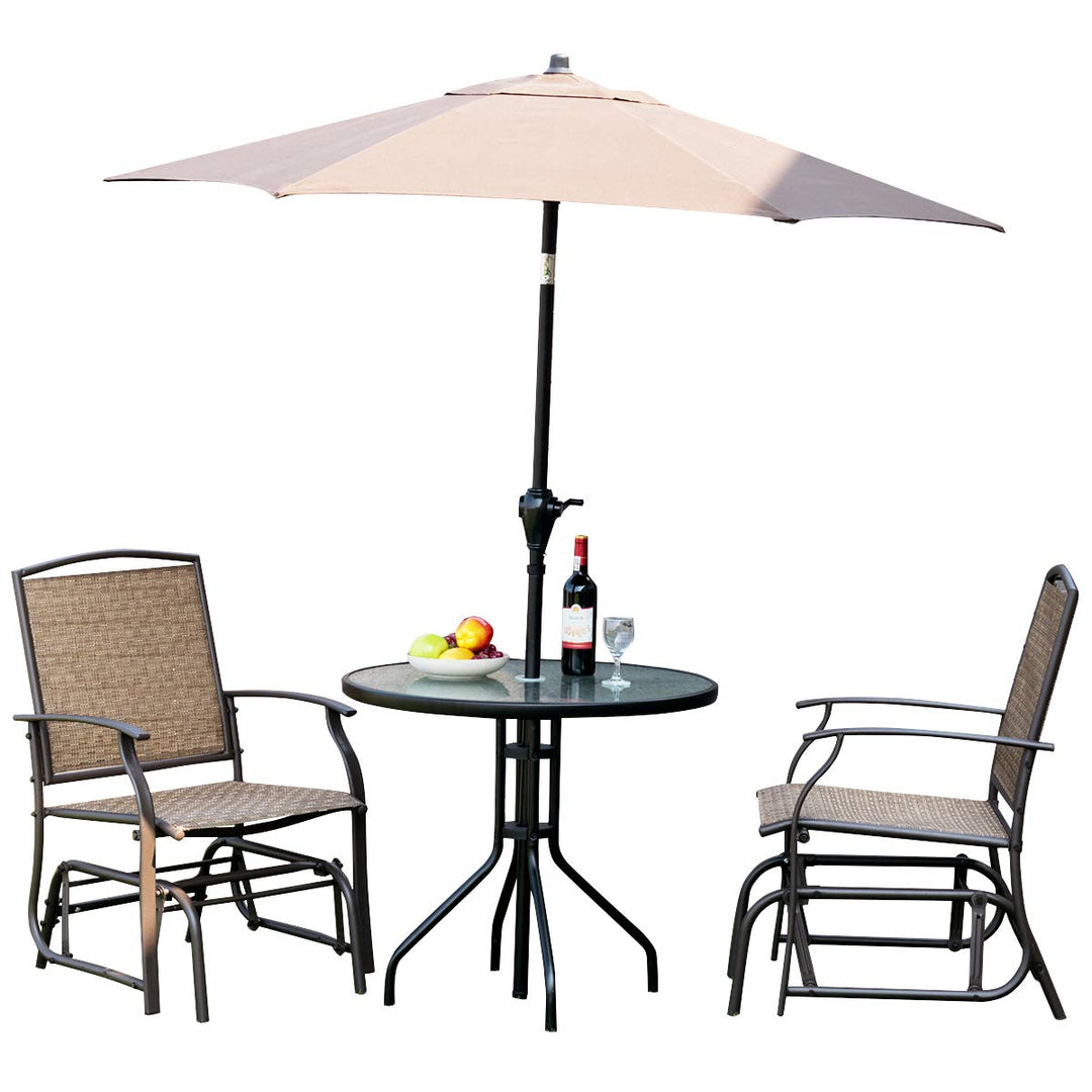 Giantex 3PCS Patio Swing Glider Set with One Glass Table W/Umbrella Hole &amp; Two Rocking Chairs 3 -Piece