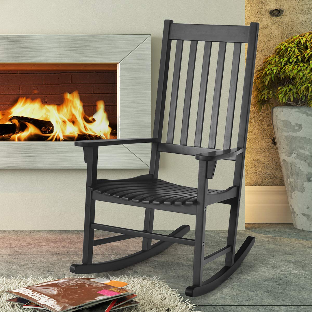 Giantex Rocking Chair Acacia Wood Frame Outdoor&amp; Indoor