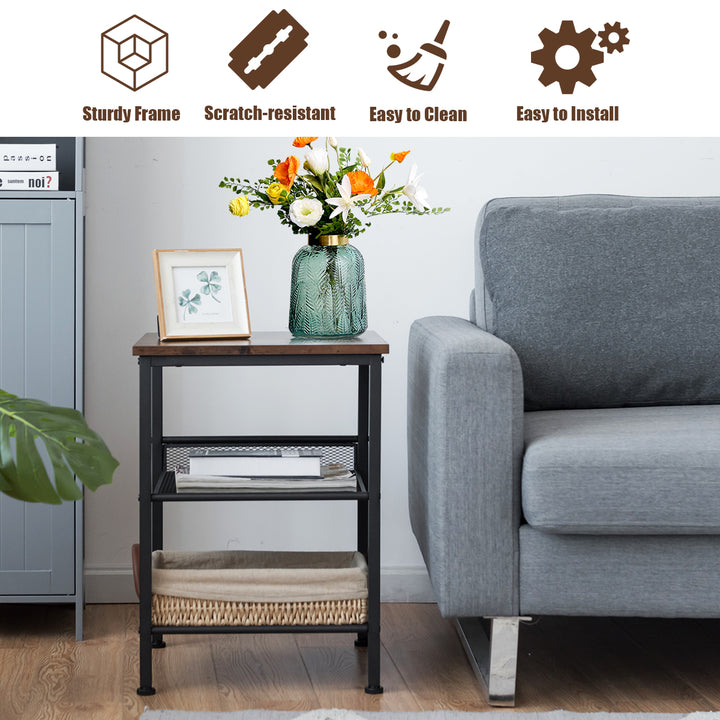 Giantex Stable Metal Frame Easy Assembly Accent Wood Look Printer Table Bedroom Nightstand(1,Black&amp;Rustic Brown)
