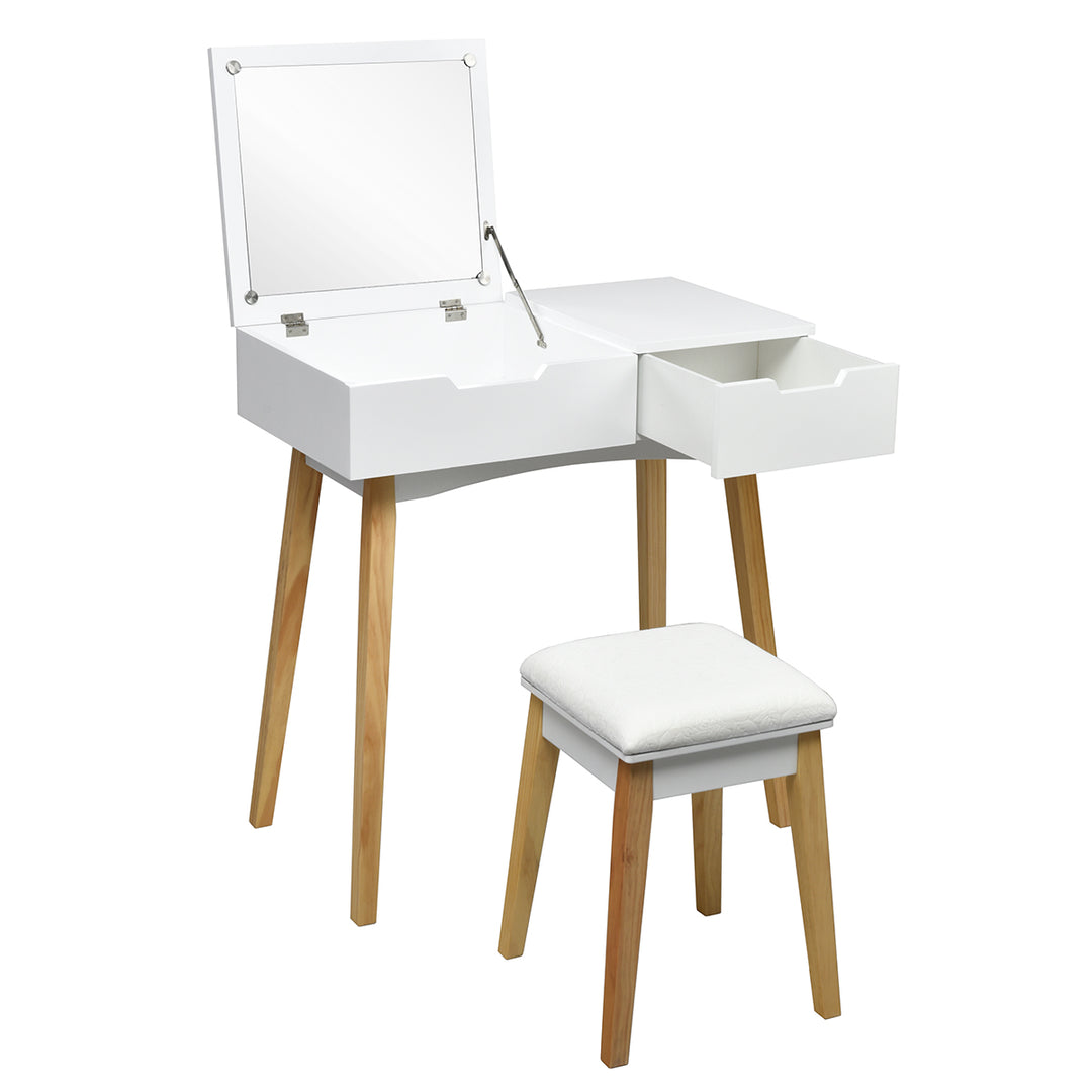 CHARMAID Vanity Table with Flip Top Mirror and Cushioned Stool, White - Giantexus