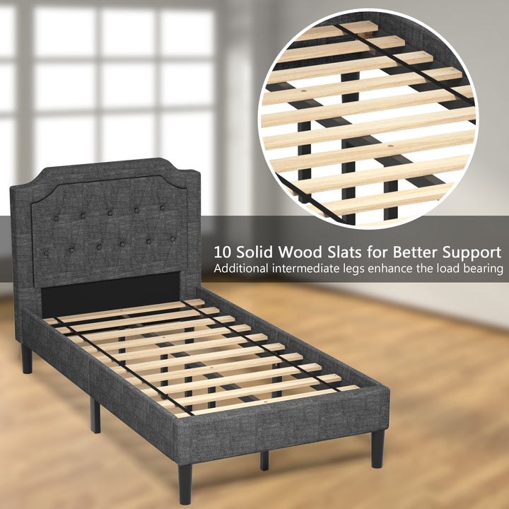 Twin Size Upholstered Bed Base with Button Stitched Headboard