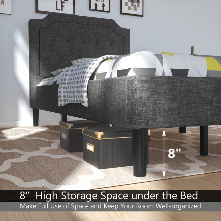 Twin Size Upholstered Bed Base with Button Stitched Headboard