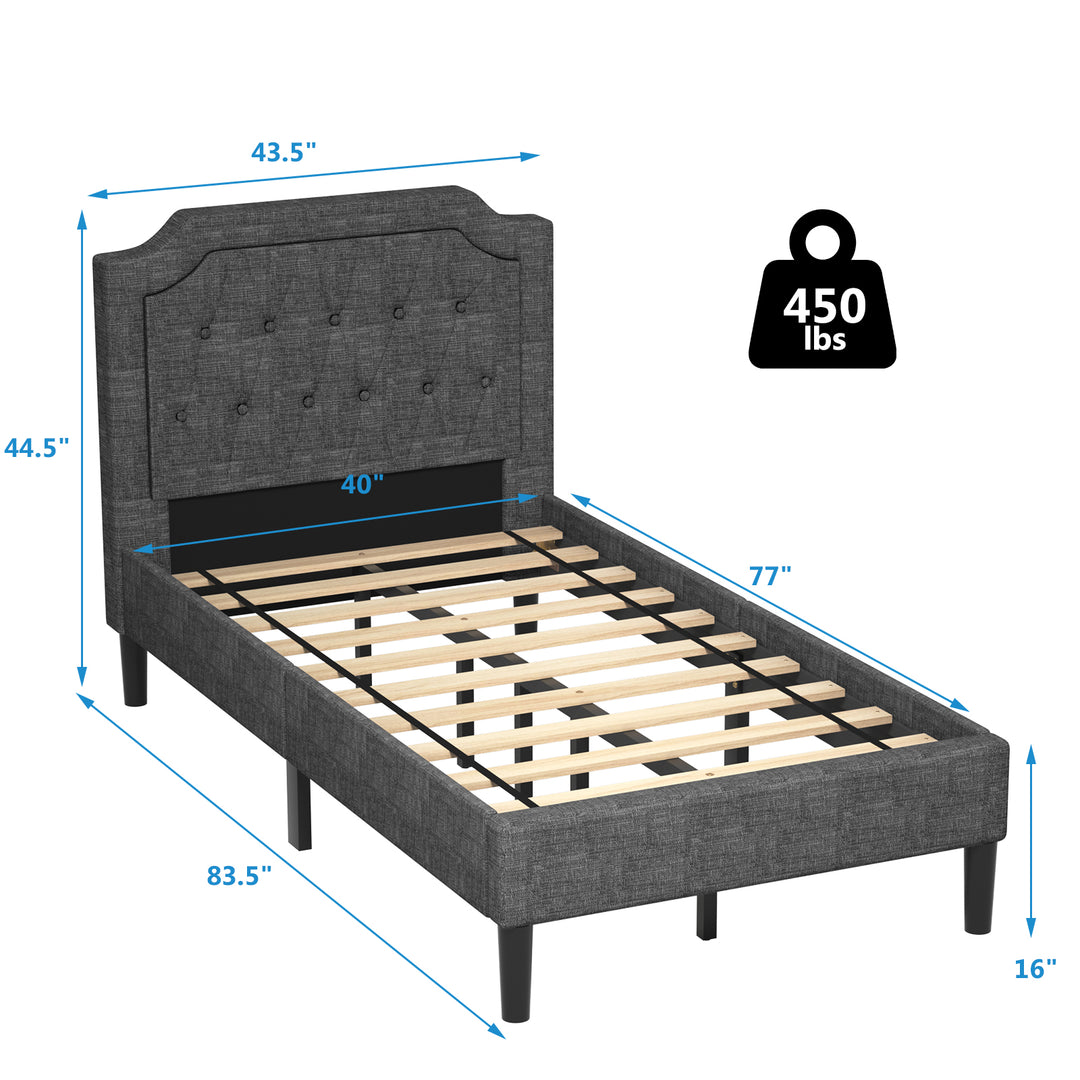 Twin Size Upholstered Bed Base with Button Stitched Headboard