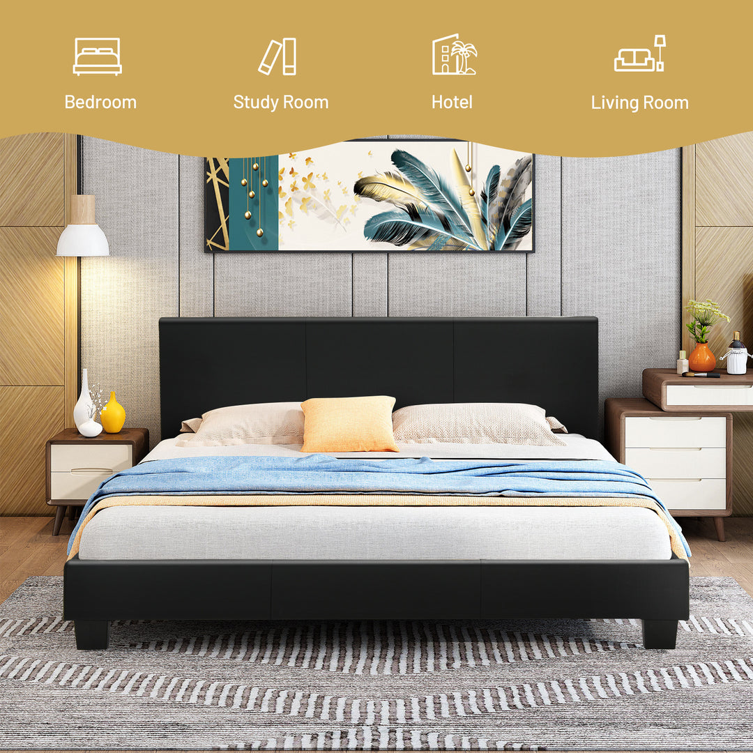 Full Size Faux Leather Upholstered Platform Bed W/Headboard