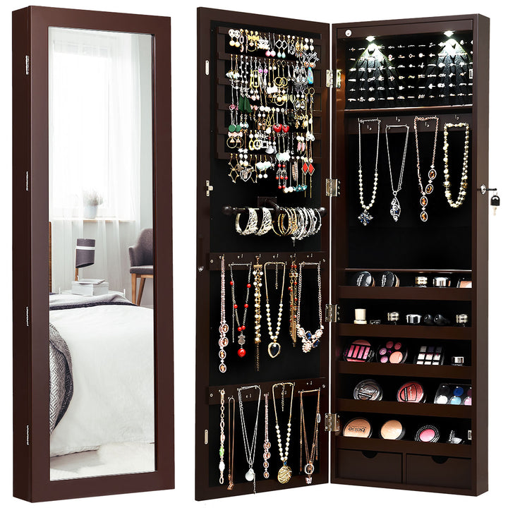 Wall/Door Mounted Jewelry Armoire Organizer with 2 LED Lights