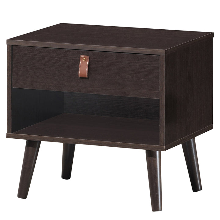 Giantex Wooden Nightstand with Drawer and Shelf Sofa Side Table