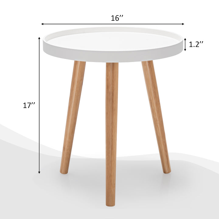 Giantex Round Side Table End Table with Wooden Tray