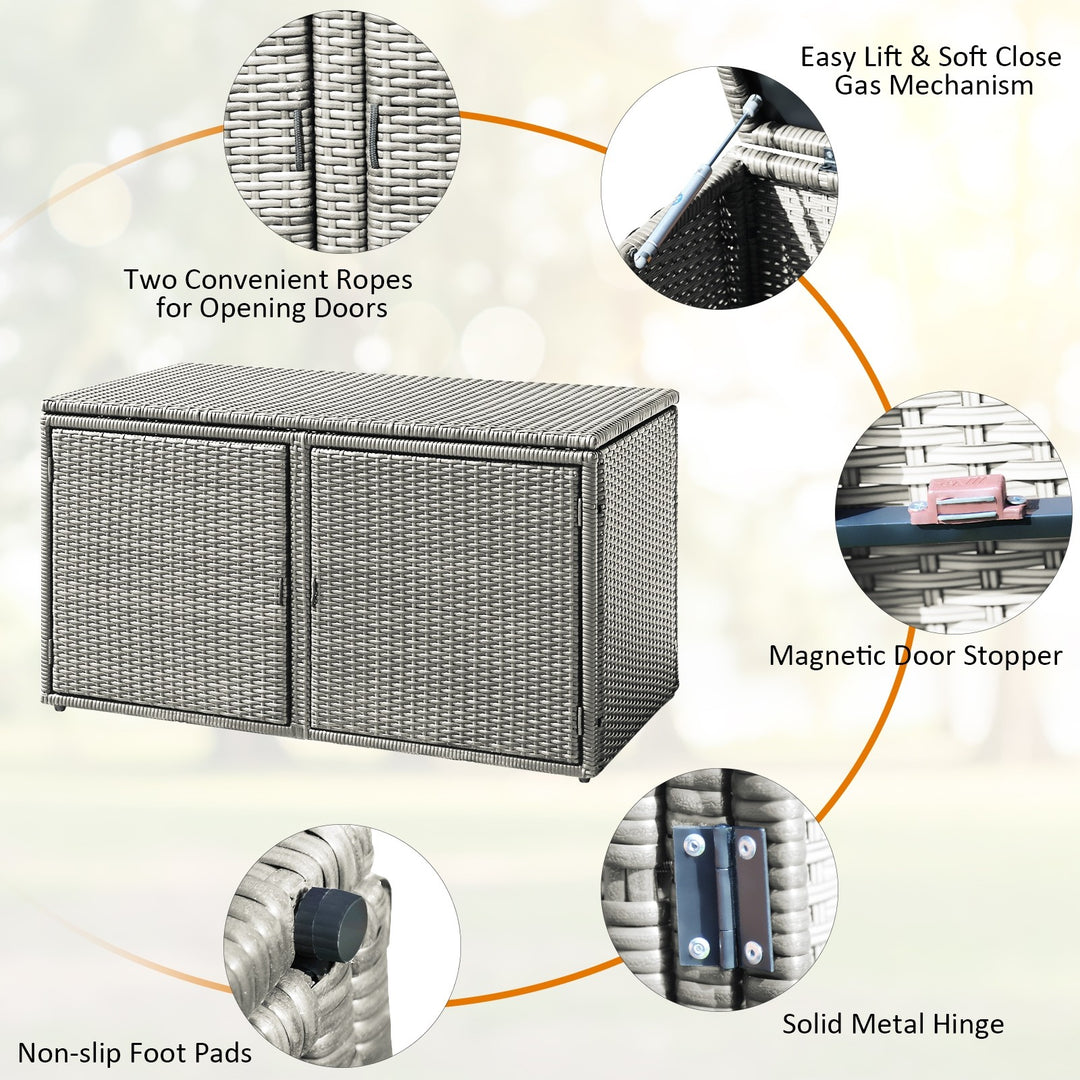 Rattan Deck Box Outdoor&amp;Indoor 88 Gallon Wicker Storage Bench W/Separate Storage Shelf