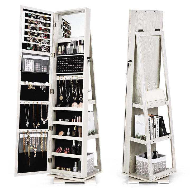 CHARMAID | 360-degree Rotating Jewelry Armoire with Higher Full Length Mirror - Giantexus