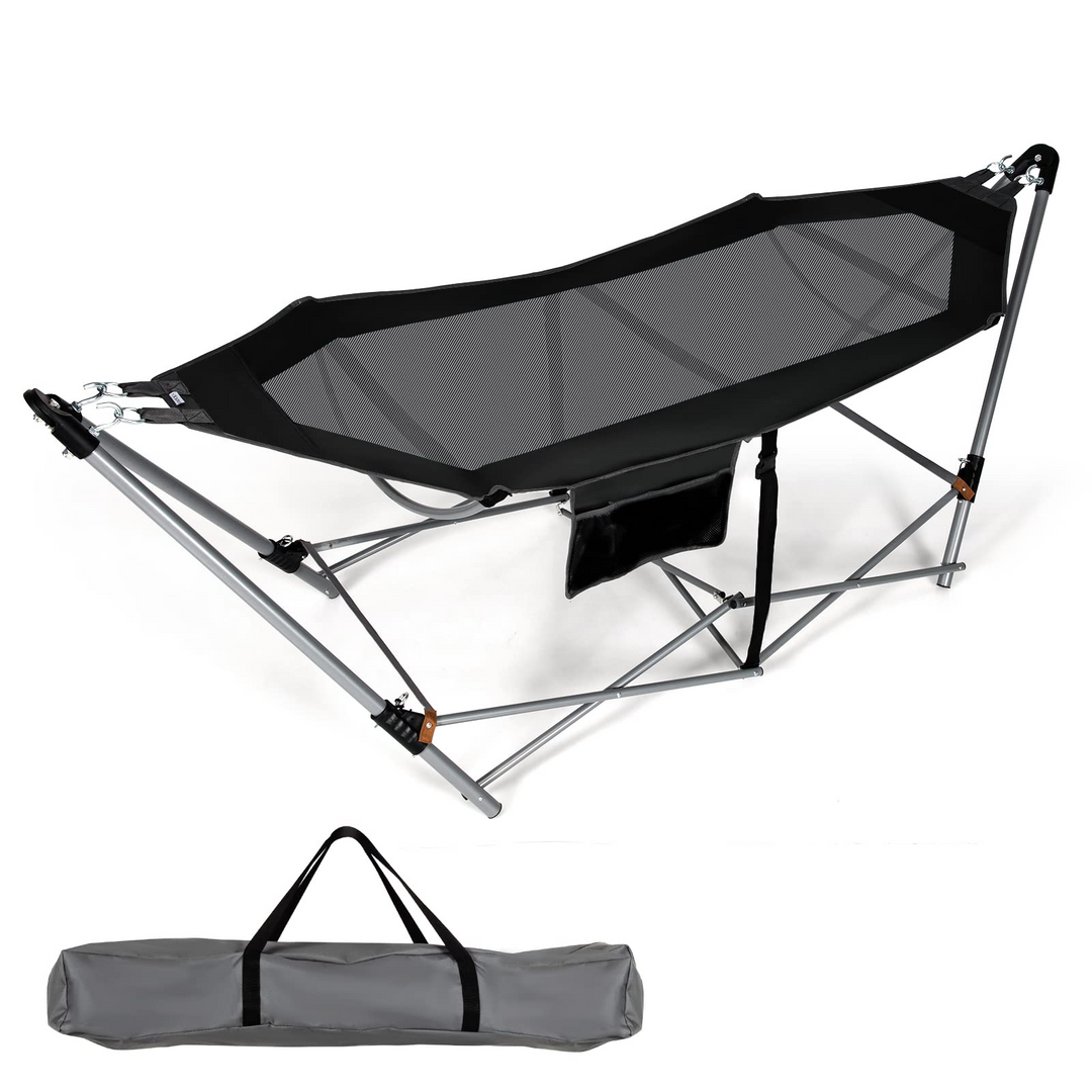 Giantex Portable Folding Hammock, Lounge Camping Bed with Hammock Stand