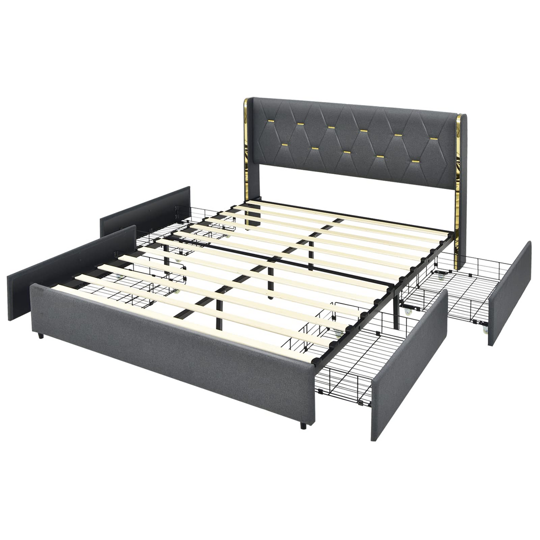 Giantex Queen/Full Size Upholstered Bed Frame with 4 Drawers