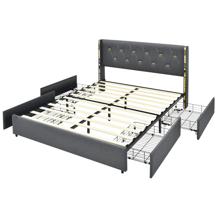 Giantex Queen/Full Size Upholstered Bed Frame with 4 Drawers