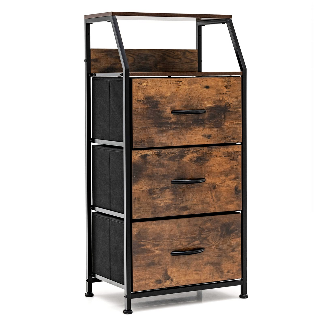 Giantex 3 Drawers Dresser, Storage Tower w/ 3 Foldable Fabric Drawers &amp; Open Shelves