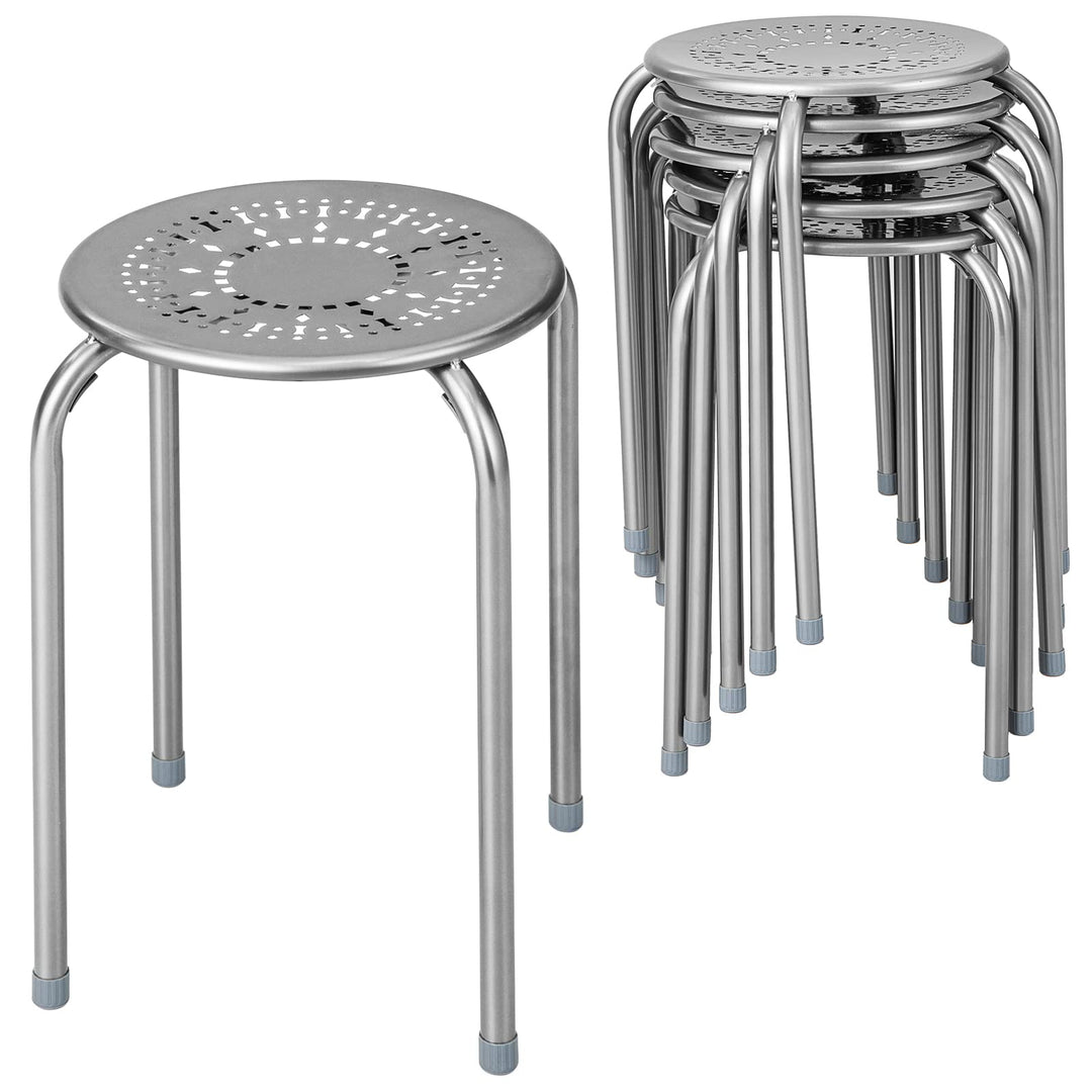 Giantex Round Metal Stool Set of 6-17.5" Height Stackable Stool with Anti-Slip Foot Pads