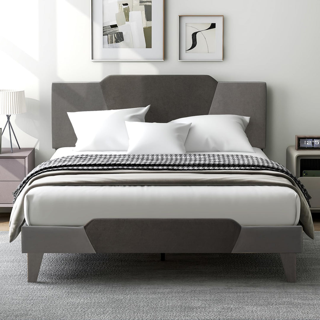 Giantex Queen/Full/Twin Size Velvet Upholstered Bed Frame with Headboard