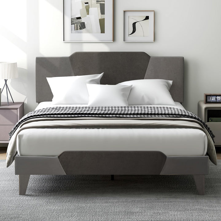 Giantex Queen/Full/Twin Size Velvet Upholstered Bed Frame with Headboard