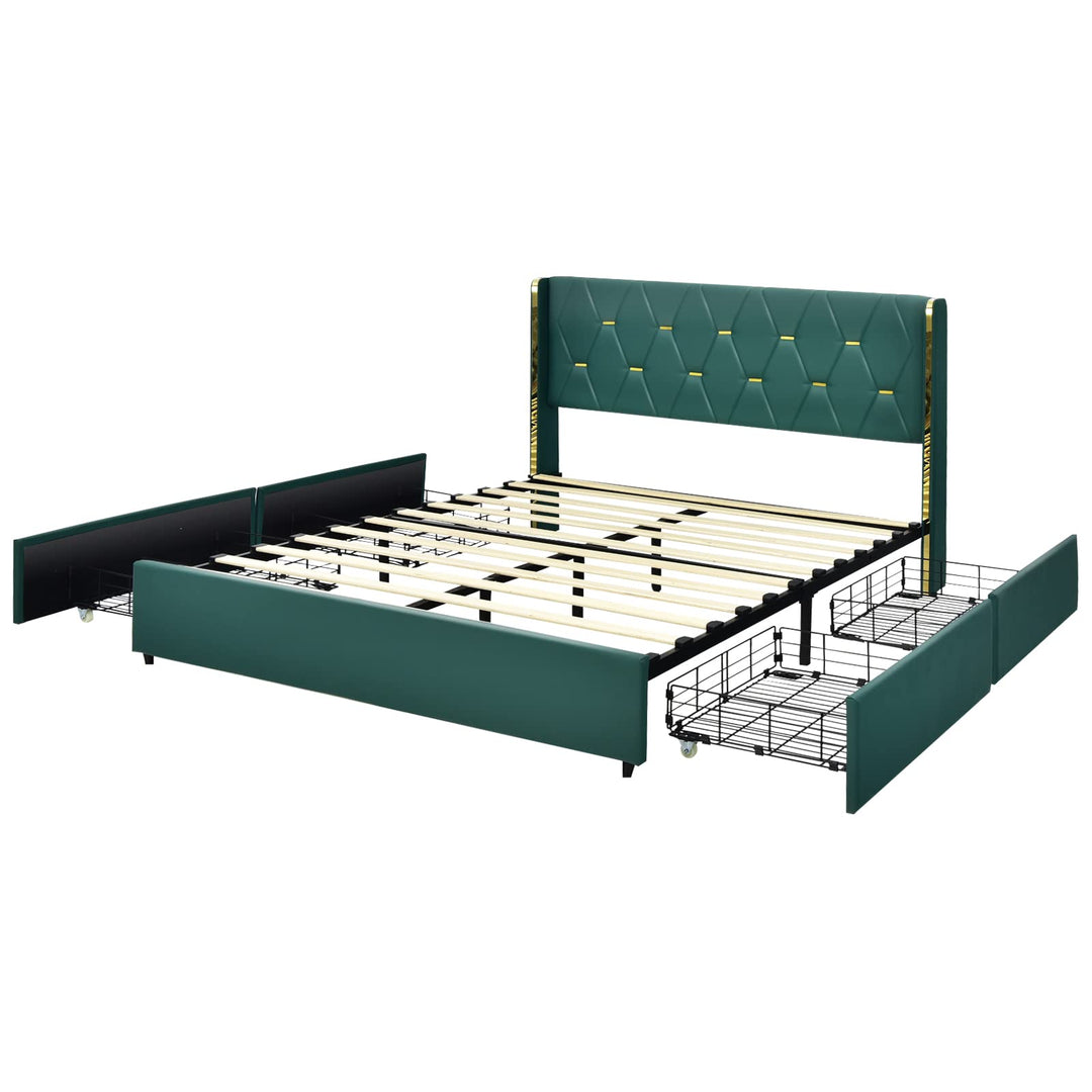 Giantex Queen/Full Size Upholstered Bed Frame with 4 Drawers