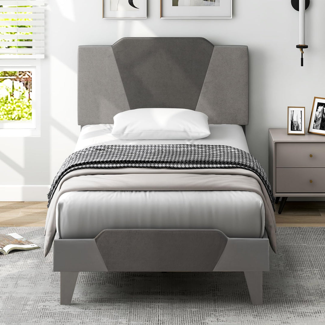 Giantex Queen/Full/Twin Size Velvet Upholstered Bed Frame with Headboard