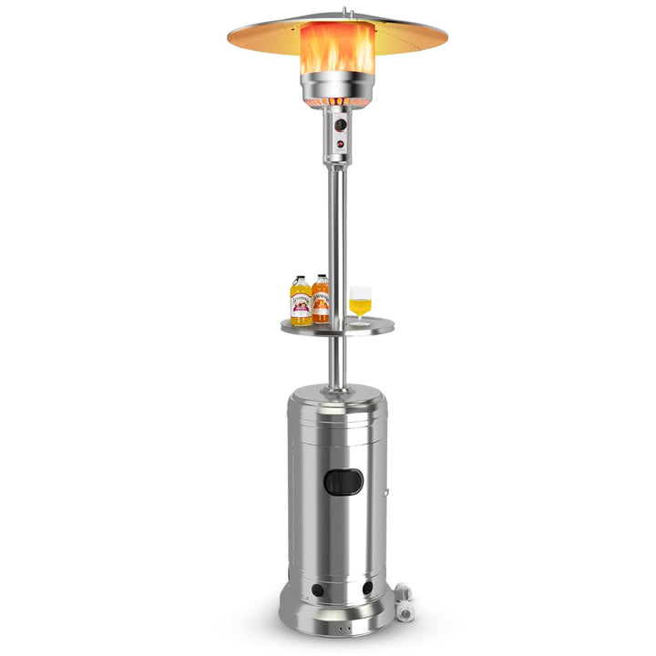 Giantex 50000 BTU Outdoor Propane Heater, Patio Heater with Height Adjustable Shelf Tabletop &amp; Wheels