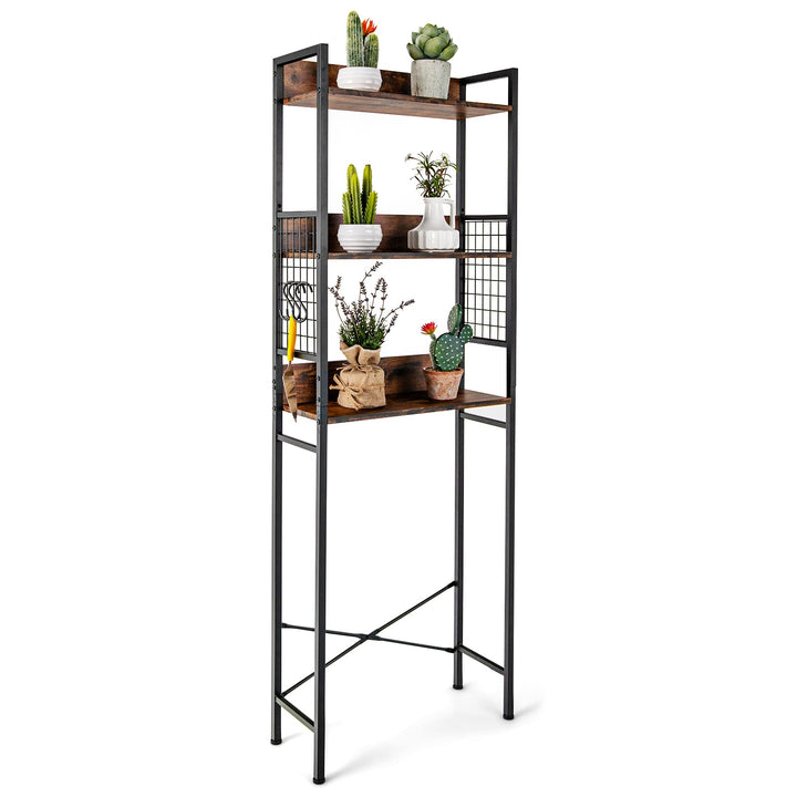 Giantex Over-The-Toilet Storage Shelf, 3-Tier Bathroom Space Saver with 3 Hooks (Rustic Brown)