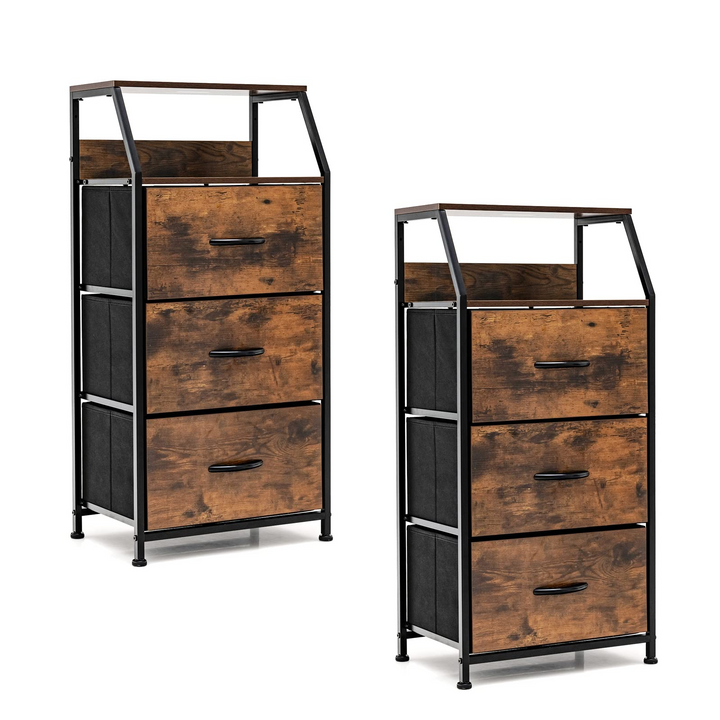 Giantex 3 Drawers Dresser, Storage Tower w/ 3 Foldable Fabric Drawers &amp; Open Shelves