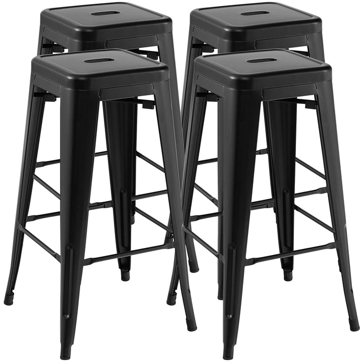 Bar Stools Set of 4, 24” or 30" Stackable Metal Stools with Square Seat &amp; Handing Hole, X-shaped Reinforced Design
