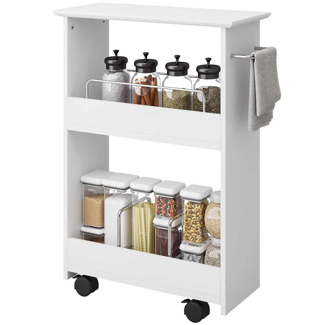 Giantex Slim Storage Cart, 3-Tier Rolling Slide Out Utility Cart w/ Handle, White