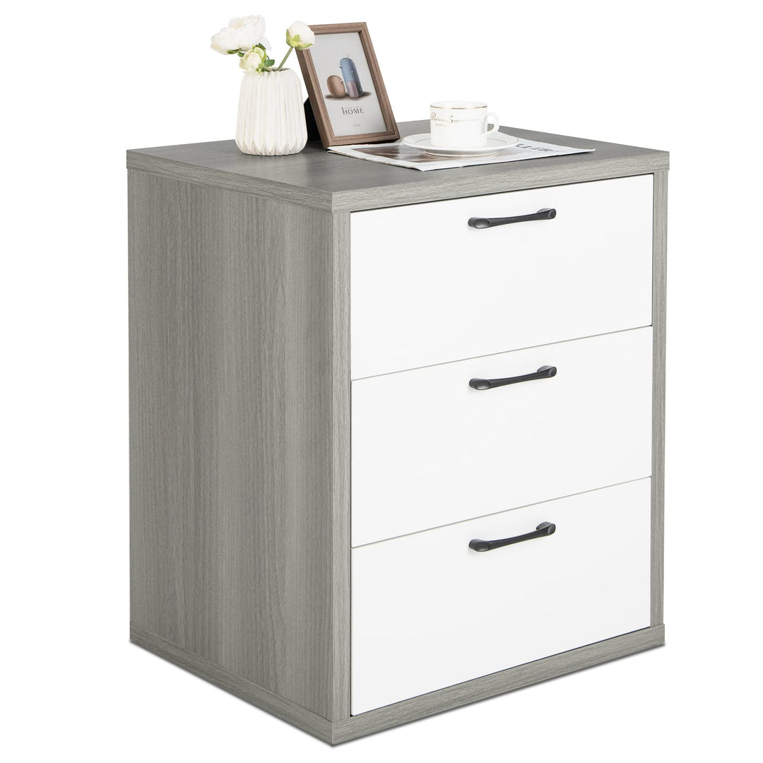 Giantex Storage Drawer Dresser - Wood End Table, Night Stand with 3 Drawers (1, White &amp; Gray)