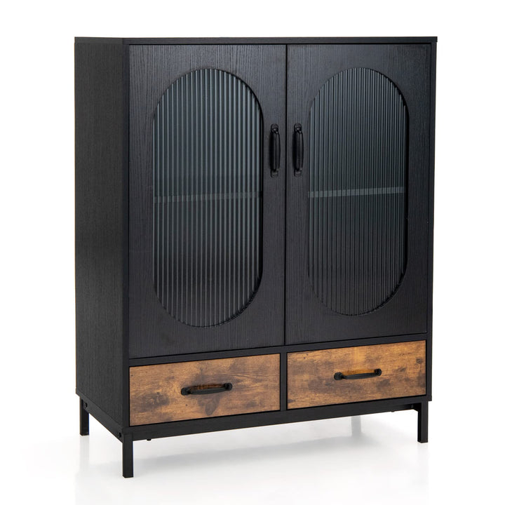 Giantex Buffet Cabinet with 2 Drawers, Wooden Sideboard, Standing 2-Tier Cupboard (Black &amp; Brown)