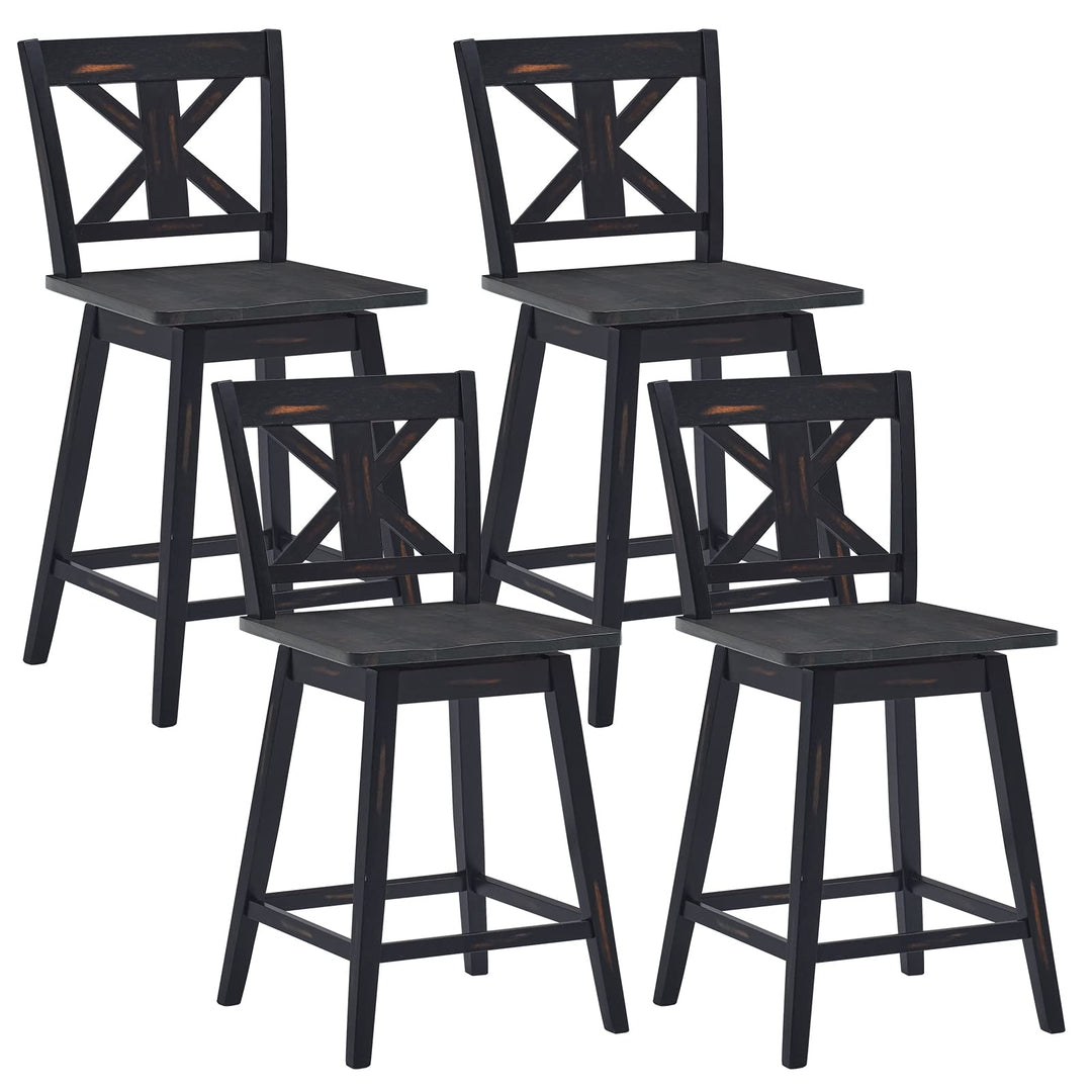 360 Degree Rubber Wood Bar Chairs, Vintage Bar Stools for Home, Restaurant &amp; Pub