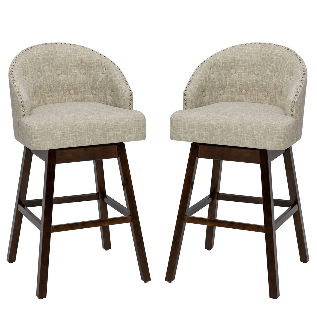 Bar Stools Set of 2, 31’’ Swivel Bar Stools with Rubber Wood Legs &amp; Padded Back