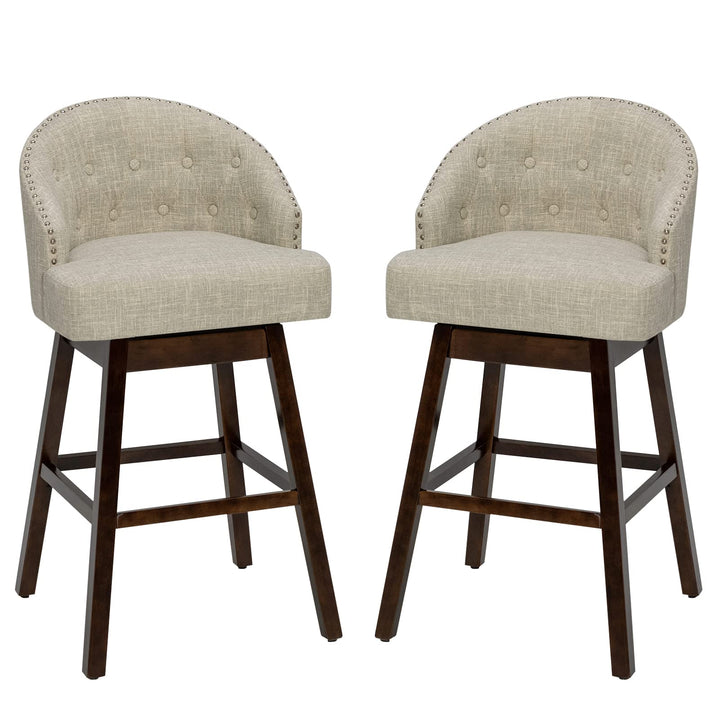Bar Stools Set of 2, 31’’ Swivel Bar Stools with Rubber Wood Legs &amp; Padded Back