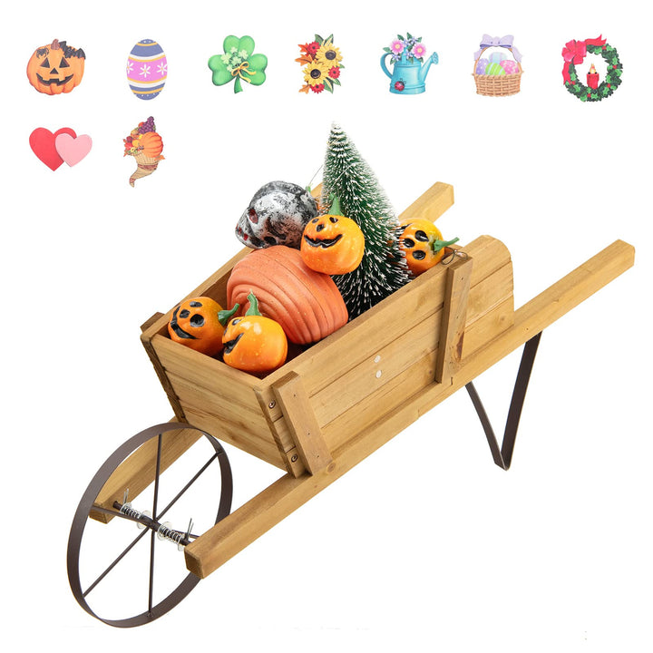 Giantex Wooden Wagon Planter, Small Wheelbarrow Wagon Flower, Indoor &amp; Outdoor Raised Bed