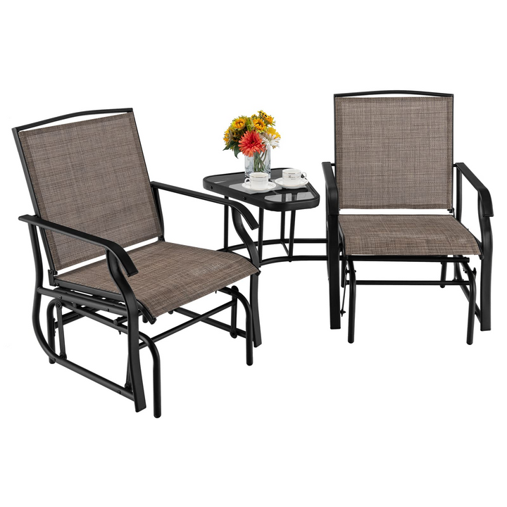 Giantex Outdoor Glider Chairs with Table &amp; Umbrella Hole