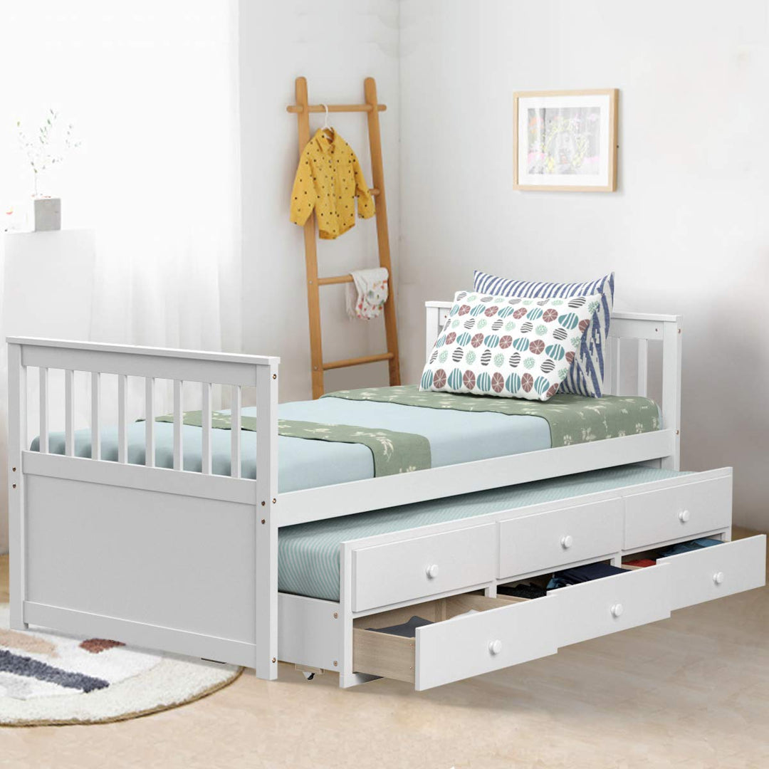 Giantex Twin Captain’s Bed with Trundle and 3 Storage Drawers
