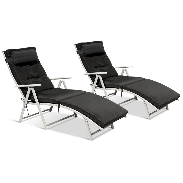 Pool Folding Reclining Beach Chair W/Removable Cushion&amp;Headrest Pillow