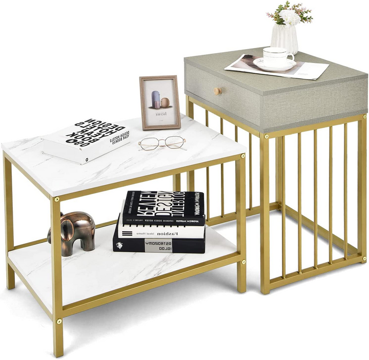 Giantex Nesting Coffee Table Set w/Drawer &amp; Shelf