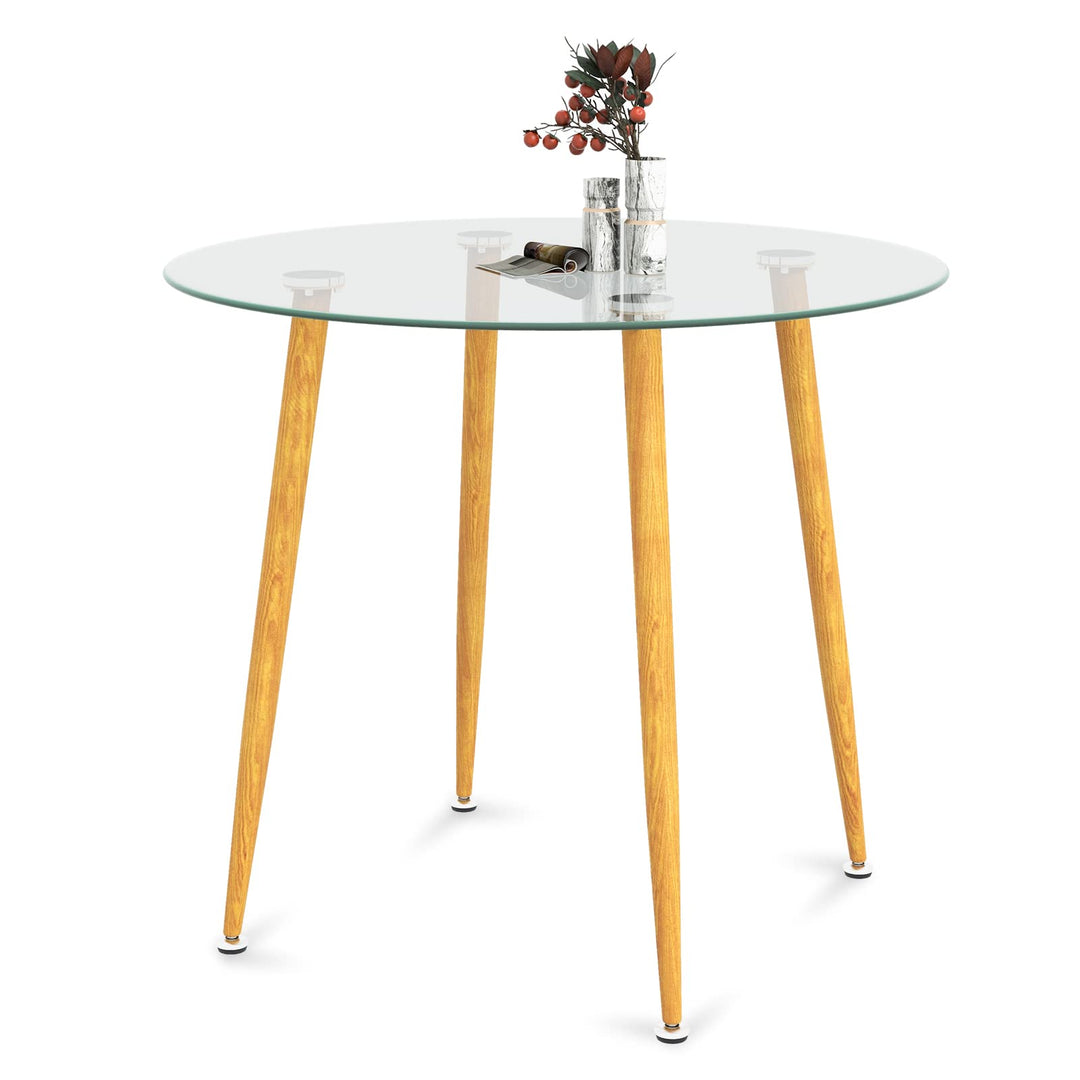 Giantex Round Glass Dining Table, Kitchen Dinner Table with Tempered Glass Tabletop &amp; Metal Legs