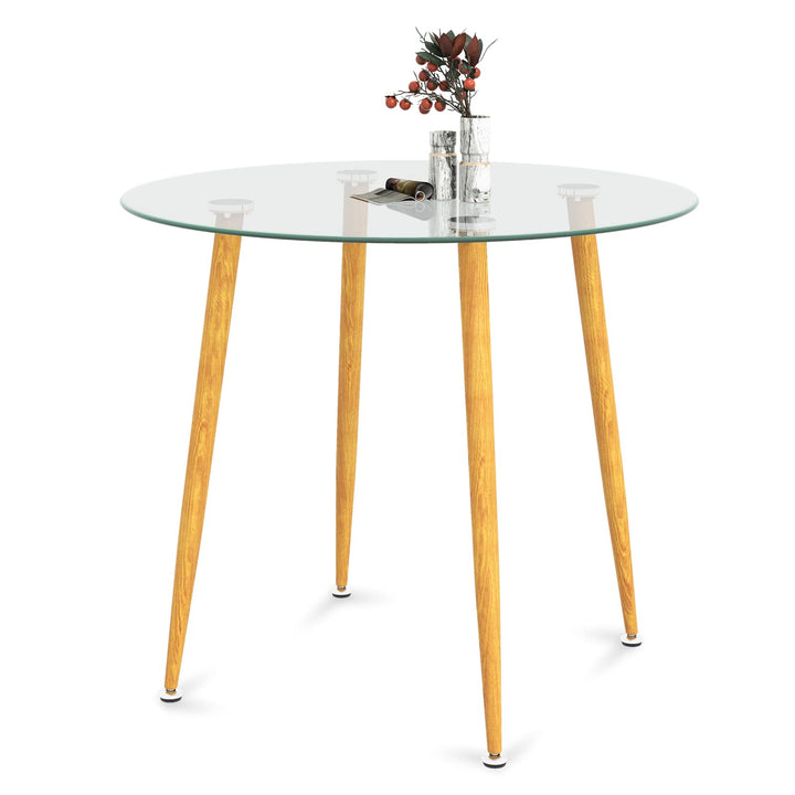 Giantex Round Glass Dining Table, Kitchen Dinner Table with Tempered Glass Tabletop &amp; Metal Legs