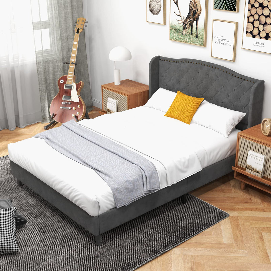 Giantex Queen/Full Size Velvet Upholstered Bed Frame