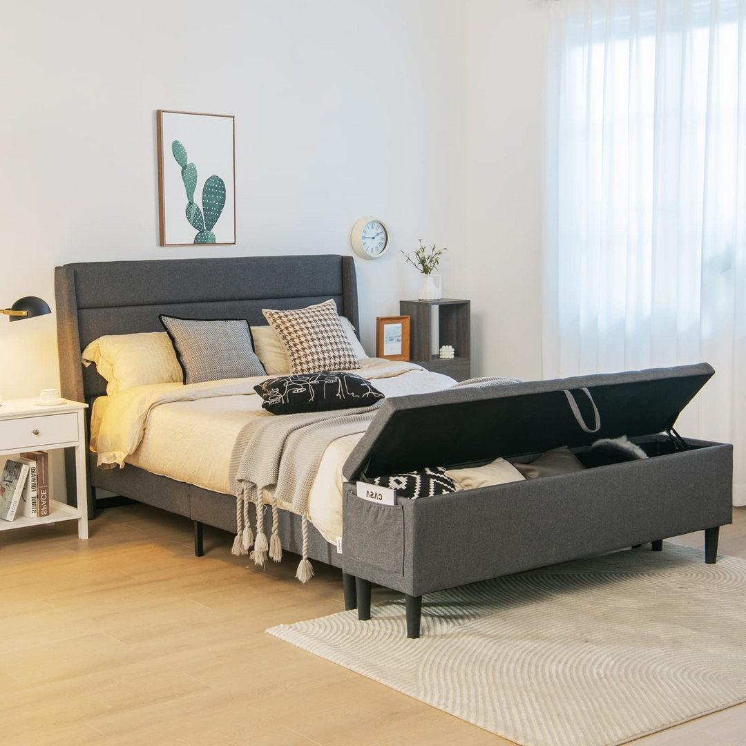 Giantex Queen/Full Size Bed Frame with Storage Ottoman