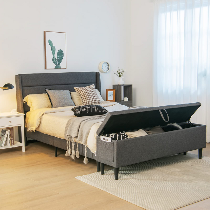 Giantex Queen/Full Size Bed Frame with Storage Ottoman