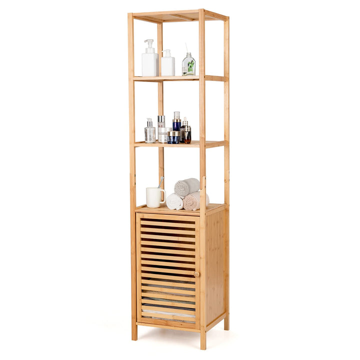 3-Tier Slim Shelving Unit with Shutter Door &amp; Anti-Toppling Device