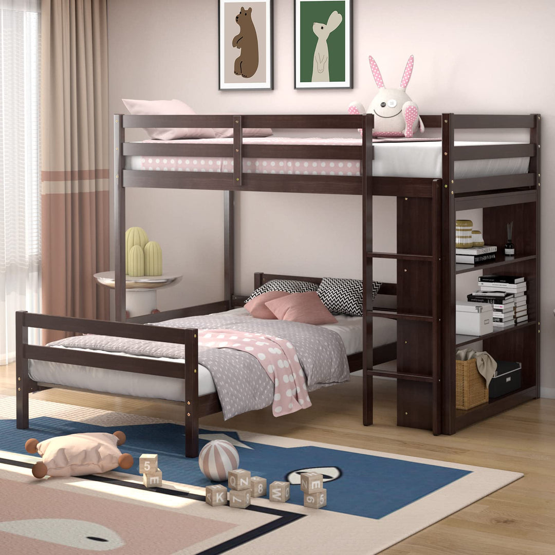 Giantex Twin Over Twin Loft Bed w/ Bookcase, Bunk Bed w/ 12.5" Full-Length Guardrail &amp; Ladder