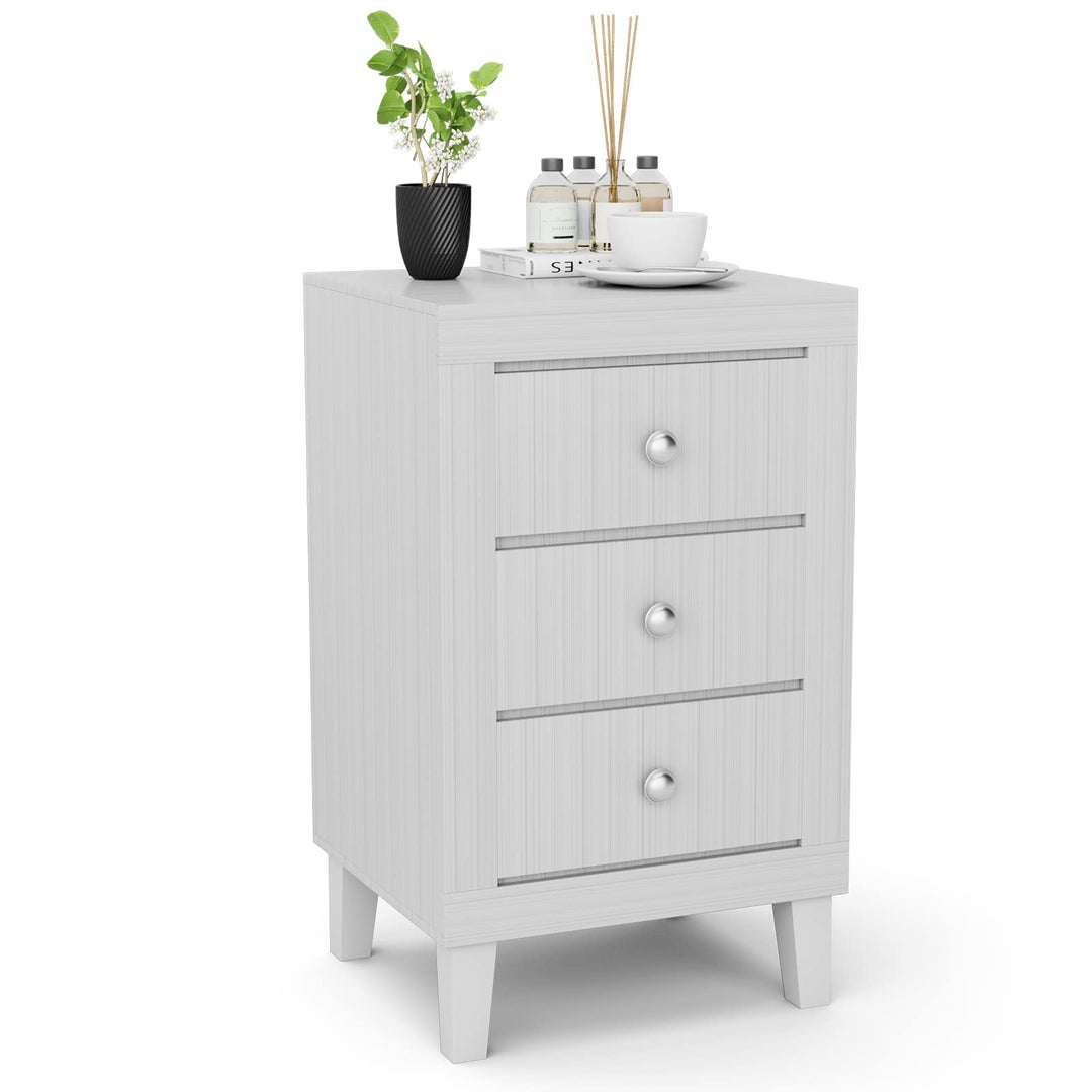 Giantex Nightstand with 3 Drawers, 26.5" Wood End Side Table w/Handles &amp; Rubber Solid Wood Legs
