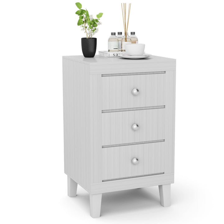 Giantex Nightstand with 3 Drawers, 26.5" Wood End Side Table w/Handles &amp; Rubber Solid Wood Legs