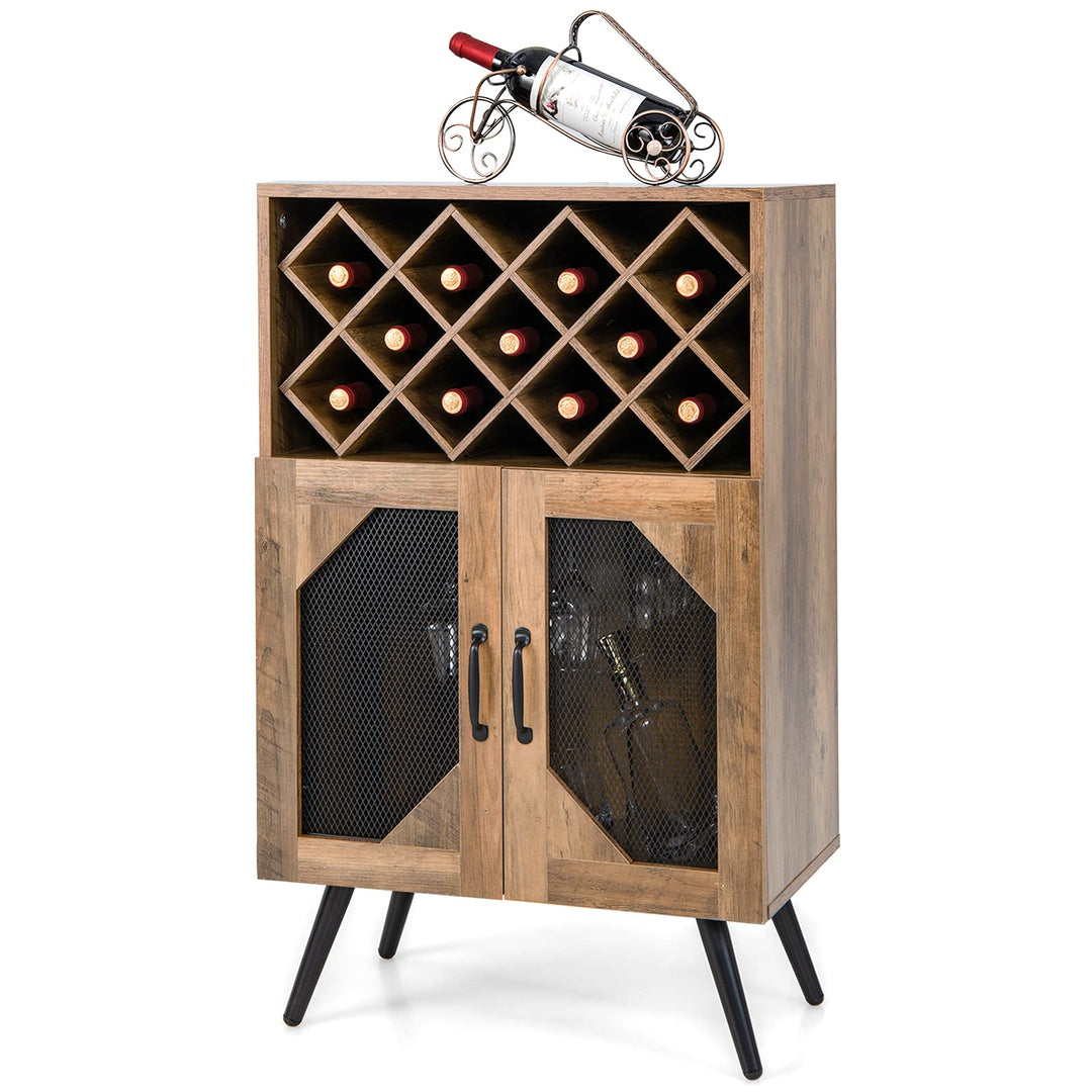 Giantex Farmhouse Buffet Cabinet with Storage, Wine Bar Cabinet 11 Bottles Rack (Brown &amp; Black)