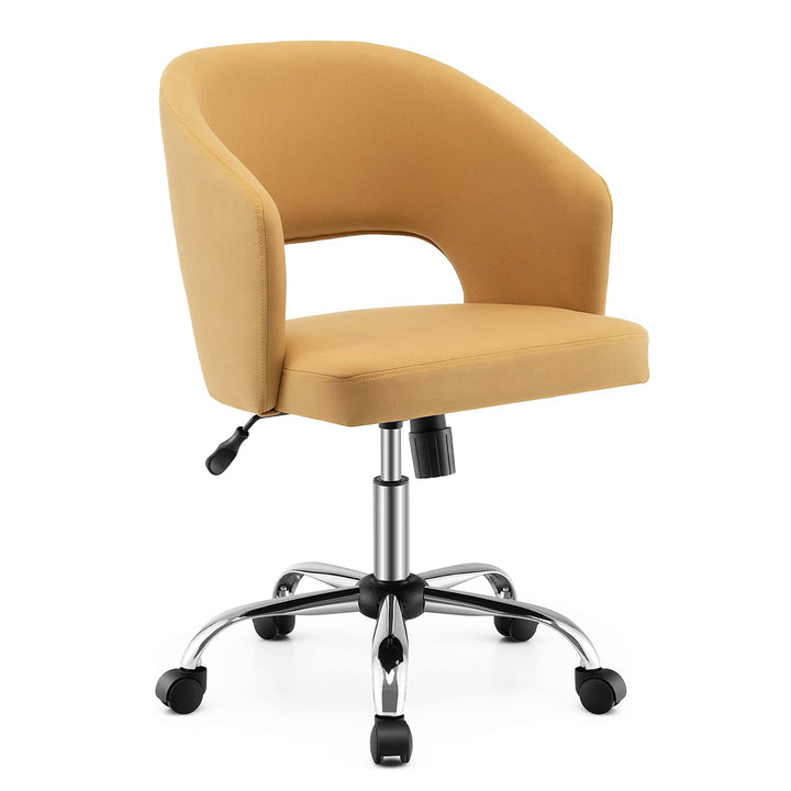 Giantex Home Office Desk Chair, Mid Back Swivel Chair with Hollow Design &amp; Height Adjustable (Yellow)