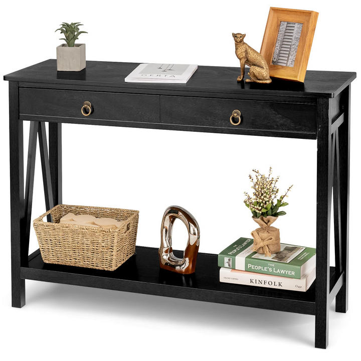 Console Table Entryway Sofa Side Table with 2 Drawers &amp; Open Shelf